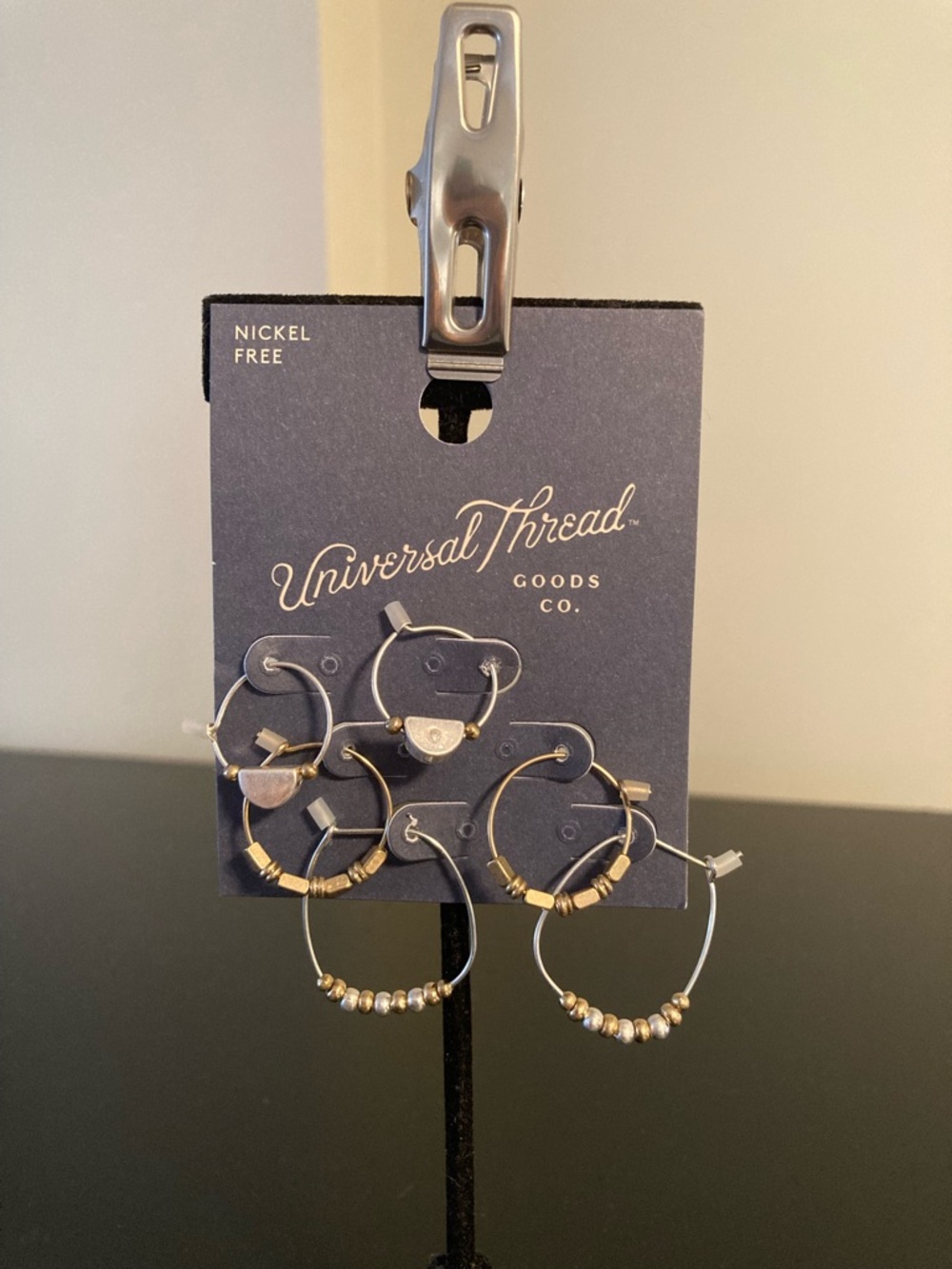 Universal Thread Gold and Silver Mixed Bead Hoop Earring Set